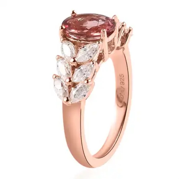 Red Rose Apatite and Moissanite Ring in Vermeil Rose Gold Over Sterling Silver - Picture 2 of 6